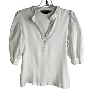Veronica Beard Coralee Puff-Sleeve Top Womens M Cream‎ Ribbed Classy Office